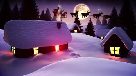 Weihnachtsmann-Fliegt-über-Süßes-Verschneites-Dorf