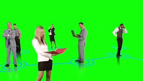 Business-people-connecting-on-green-background