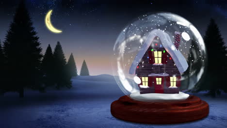 Süßes-Weihnachtshaus-In-Schneekugel
