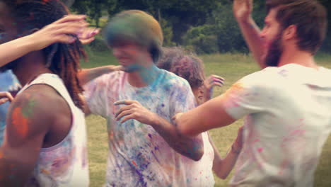 In-high-quality-format-happy-friends-throwing-powder-paint