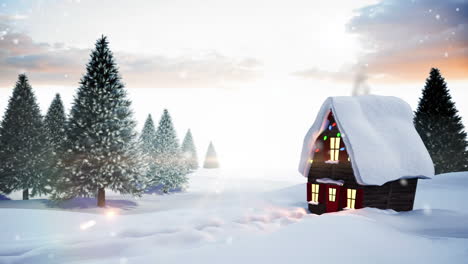 Nahtlose-Weihnachtsszene-Mit-Hütte-Und-Lichtern