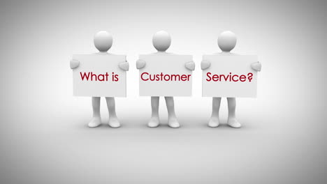 White-characters-showing-signs-saying-what-is-customer-service