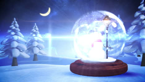 Snowman-inside-snow-globe-with-magic-christmas-greeting