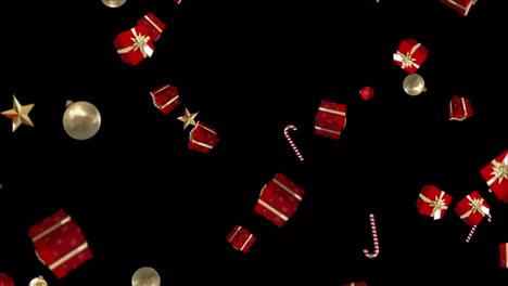 Geschenke,-Zuckerstangen-Und-Weihnachtsdekorationen-Fallen