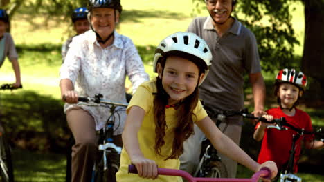 Happy-family-riding-bikes-in-park