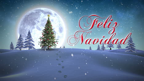 Feliz-Navidad-Nachricht-Erscheint-In-Verschneiter-Landschaft