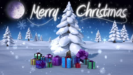Merry-Christmas-message-appearing-in-snowy-landscape