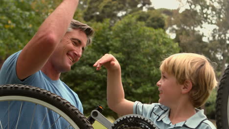 Father-and-his-son-fixing-a-bike-
