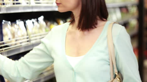 Smiling-brunette-shopping-with-grocery-list