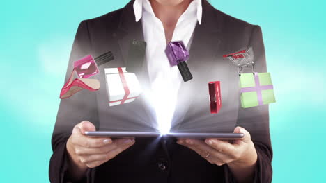Woman-presenting-e-shopping-concept-with-tablet-computer-