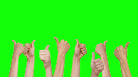 Many-thumbs-up-against-green-screen