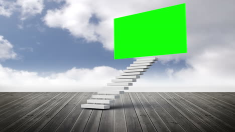 Stair-with-a-green-screen-on-a-wood-ground-