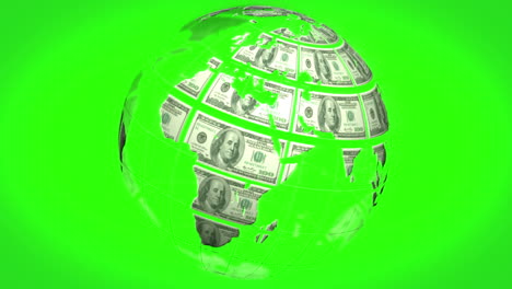 Tierra-Hecha-De-Dólares-Girando-Sobre-Fondo-De-Pantalla-Verde