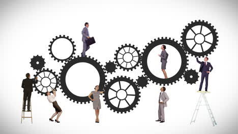 Business-people-running-and-turning-cogs
