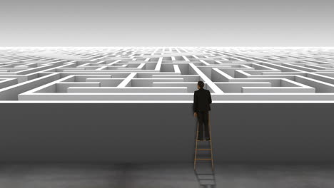 Businessman-on-ladder-looking-at-maze