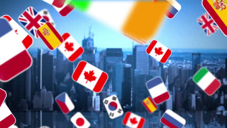 Zoom-in-national-flag-on-city-background-