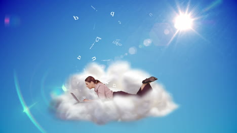 Businesswoman-using-laptop-on-a-cloud