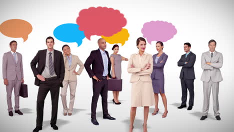Business-team-standing-with-speech-bubbles