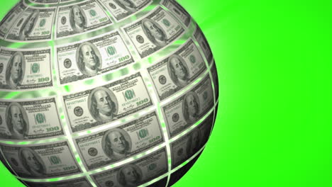 Globus-Aus-Sich-Drehenden-Dollars-Auf-Grünem-Hintergrund