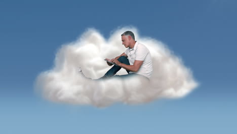 Casual-man-using-tablet-in-cloud