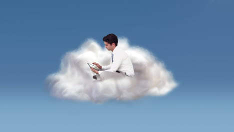 Businessman-using-tablet-in-cloud