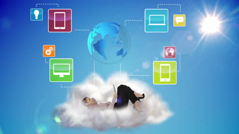 Businesswoman-using-tablet-pc-on-a-cloud