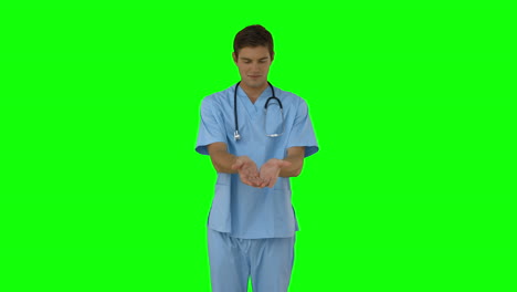 Surgeon-standing-with-hands-out