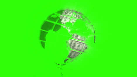 Erde-Aus-Sich-Drehenden-Dollars-Auf-Grünem-Hintergrund