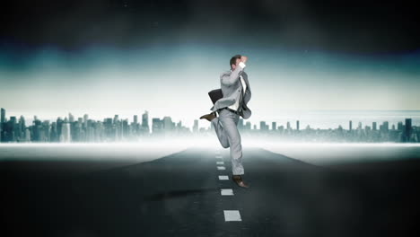 Businessman-jumping-with-city-on-background