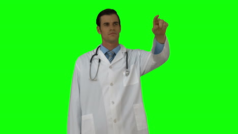 Young-doctor-standing-and-pointing