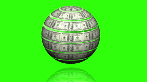 Globe-made-of-dollars-spinning-on-green-screen-background