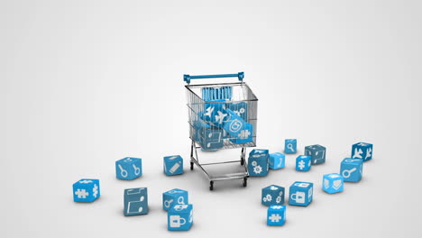 Icons-dropping-in-the-trolley-on-white-background