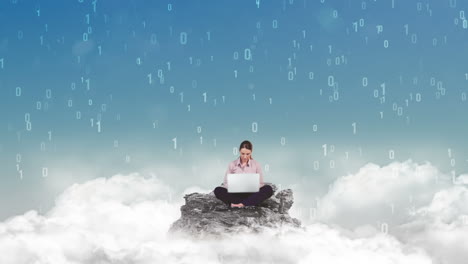 Businesswoman-using-laptop-in-the-clouds