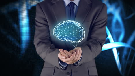 Businessman-presenting-brain-with-hands