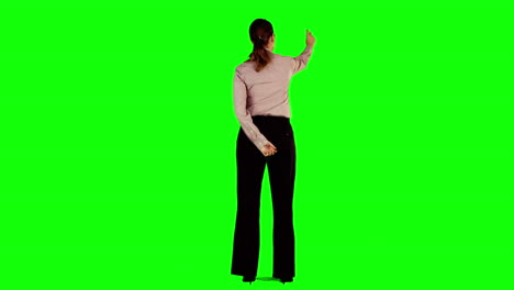 Geschäftsfrau-Interagiert-Mit-Greenscreen