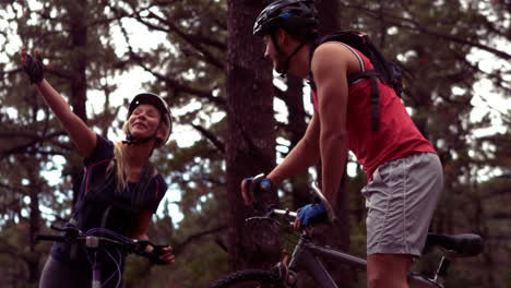 Couple-biking-through-a-forest