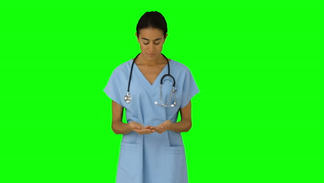 Enfermera-Presentando-Con-Sus-Manos