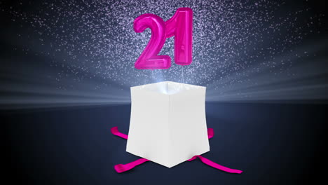 Digital-animation-of-birthday-gift-exploding-and-revealing-number-twenty-one