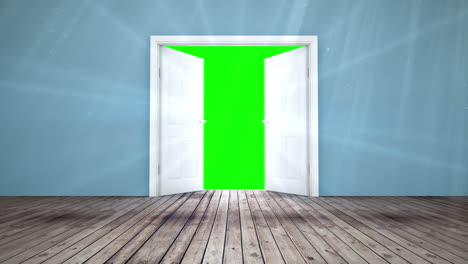 Door-opening-to-green-screen-