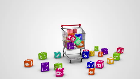 Icons-dropping-in-the-trolley-on-white-background