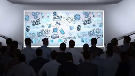 Business-people-watching-brainstorm-on-screen