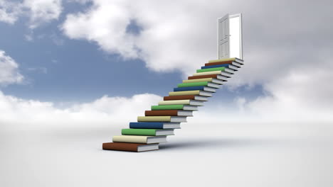 Escaleras-Hechas-De-Libros-En-El-Cielo-Nublado