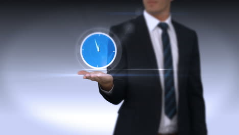 A-businessman-holding-virtual-clock-