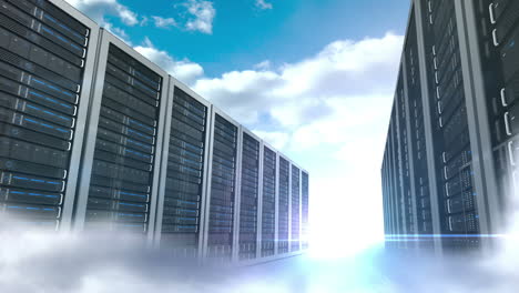 Server-tower-on-cloudy-sky-background-