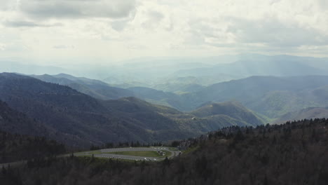 Aerial-view-of-Waterrock-Knob-parking-area-overlooking-scenic-Blue-Ridge-Mtns