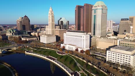 Skyline-Von-Columbus,-Ohio-Mit-Scioto-River