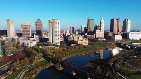 Horizonte-De-Columbus,-Ohio-Con-El-Río-Scioto