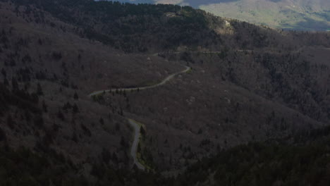 Aerial-view-above-Blue-Ridge-Parkway-winding-through-Appalachian-Mountains