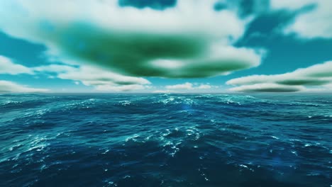 Eine-Atemberaubende-Szene-Des-Azurblauen-Meeres,-Das-Nahtlos-In-Einen-Atemberaubenden-Himmel-übergeht,-Der-Mit-Weichen,-Bauschigen-Wolken-Geschmückt-Ist