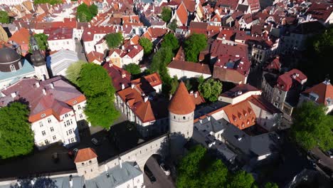 Puerta-Del-Monasterio-En-Tallin,-Estonia:-Hermoso-Disparo-De-Drone